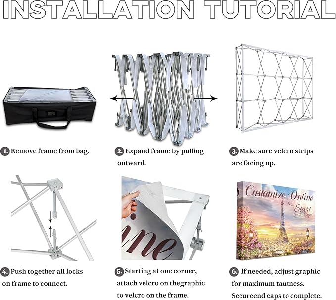Customize Trade Show Fabric Pop Up Display Tension Fabric Banner Portable Aluminum Display Store Sign Holders Booth Holder Print and Frame Set 12.5×7.5 FT