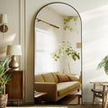 Full Length Mirror 67"x23" - Arched Floor Mirror with Aluminum Frame,Standing Body Mirror Leaning Hanging for Bedroom Cloakroom Living Room Black