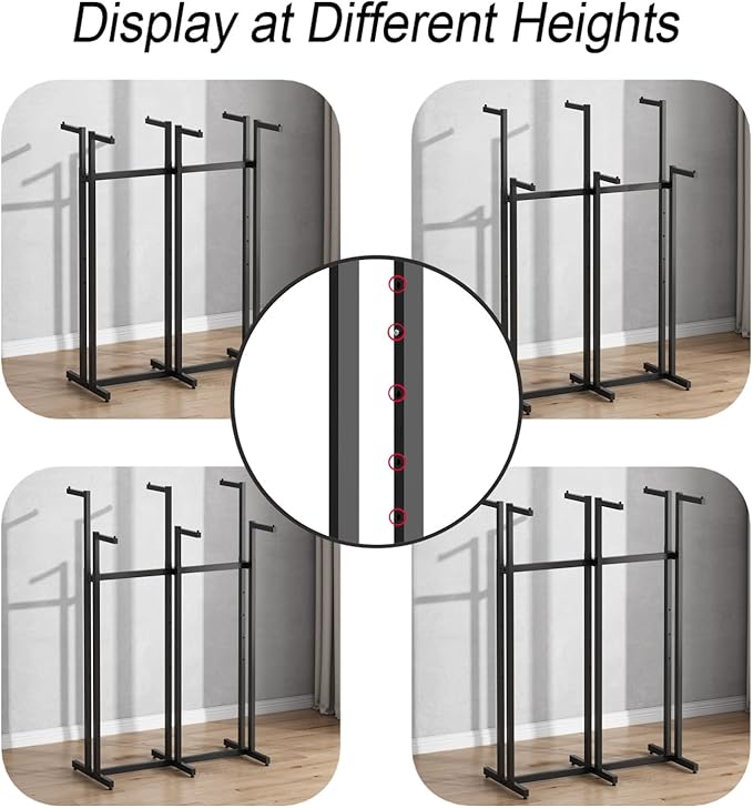 Black Clothing Racks with 8 Arms, Metal Clothing Racks for Hanging Clothes, Freestanding Garment Rack Heavy Duty, 46" to 63" Adjustable Height Retail Clothing Rack for Boutiques Display