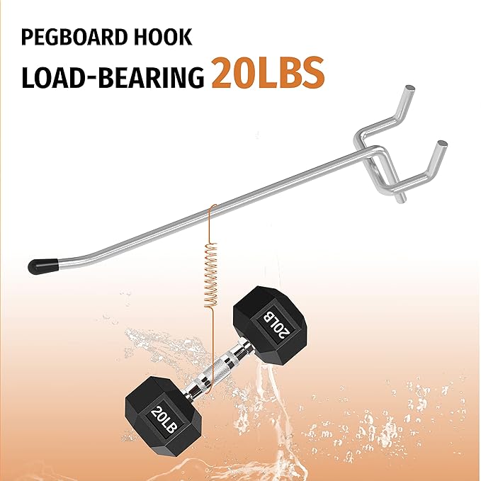 HUHOLE Pegboard Hooks 4 Inch 50PC, Ideal Garage Organization, Wall Storage Tool Organizer, Fit 1/4" 1/8" Peg Board with Plastic Tip (Silver, 4 Inch)