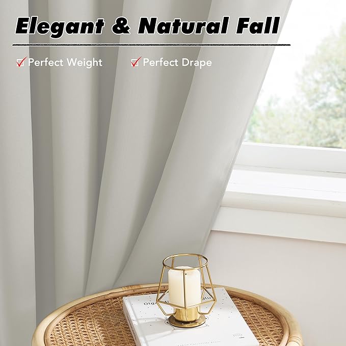 KGORGE Room Darkening Curtains for Bedroom, Privacy Thermal Insulated Noise Reducing Light Filtering Small Window Curtains for Kids Living Room Nursery, W52 x L54 inches, Nature, 2 Panels