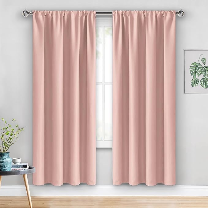 JIUZHEN Blush Pink Blackout Curtains for Bedroom - Curtain Drapes Set of 2 Panels with Tiebacks, Thermal Insulated Room Darkening Noise Reducing, 42 x 72 Inch Curtains for Girls Room