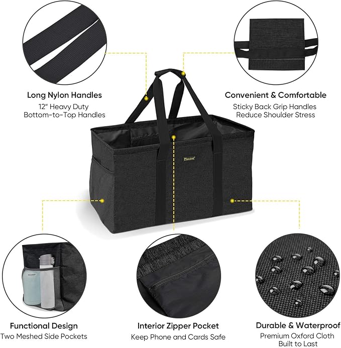 BALEINE Extra Large Utility Tote Bag with Wire Frame for Storage (Black, 22''x12''x10'')