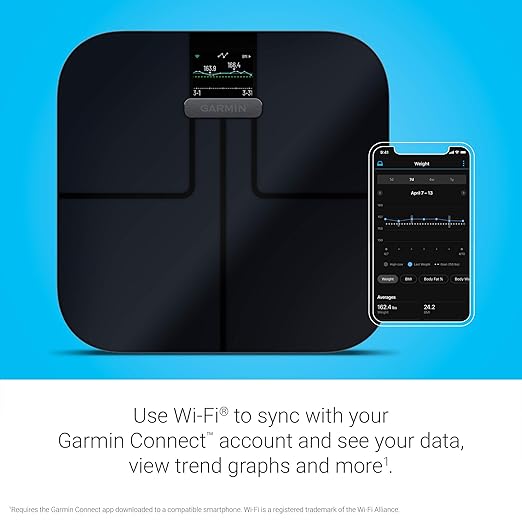 Garmin Index S2, Smart Scale with Wireless Connectivity, Measure Body Fat, Muscle, Bone Mass, Body Water% and More, Black (010-02294-02)