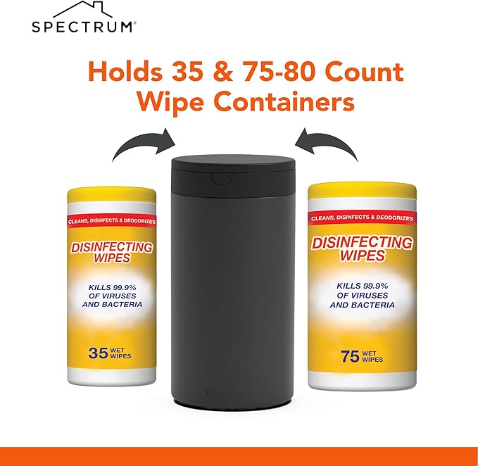 Spectrum Disinfecting Wipes Container with Push Button Lid - Refillable Dispenser for Bathroom, Kitchen, Countertop, & Home - Stainless Steel & Rust-Resistant Disinfectant Wipes Holder (Pack of 12)