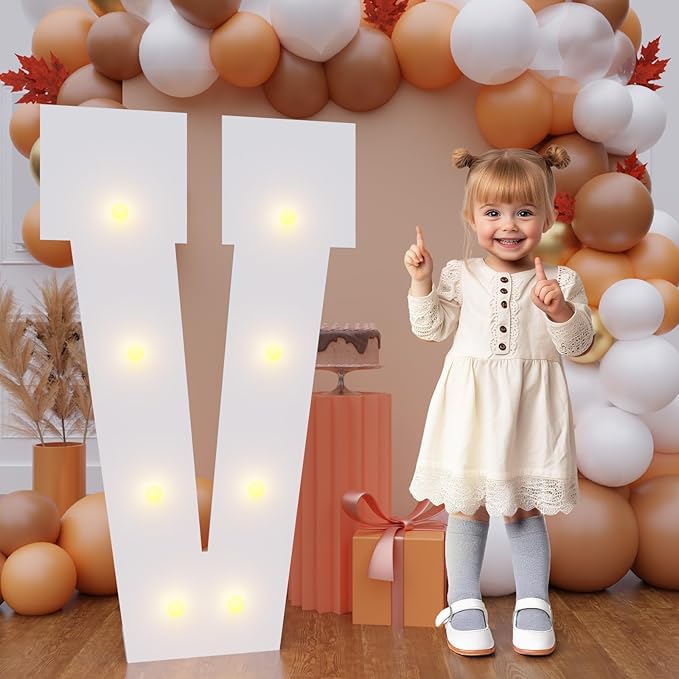 Bugame 3FT Marquee Letter V, Large Light Up Letter for Birthday Wedding Backdrop, Warm Light 3 Feet Tall for Baby Shower Party Proposal Decoration Decor