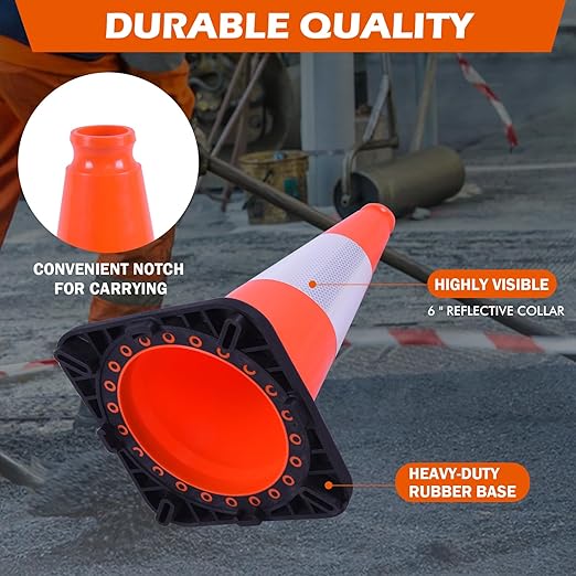 8 Pack 18 Inch Orange PVC Traffic Cones Black Base Stable Durable, Parking Lot Driveway School Training Safety Cones Multi-Purpose (8, Orange, 18 Inch)