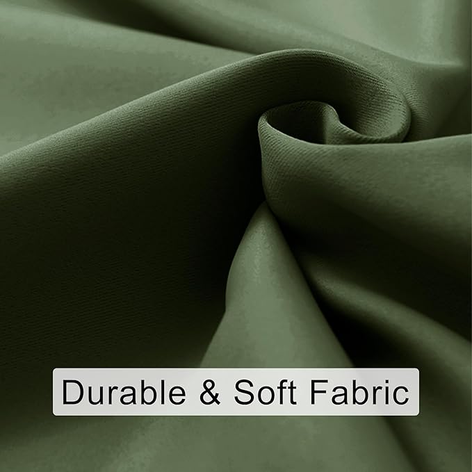 JIUZHEN Christmas Blackout Curtains for Bedroom - Thermal Insulated Room Darkening Noise Reducing, 52 x 45 Inch Length Curtains for Living Room, Set of 2 Panels with Tiebacks, Olive Green