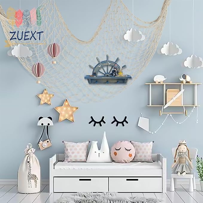 ZUEXT Beige Decorative Fishing Net 80x40 Inch, 2 Pack Large Picture Fish Net, Wall Photo Hanging Fishnet for Nautical Mermaid Pirate Ocean Themed Hawaii Beach Under the Sea Party Decorations