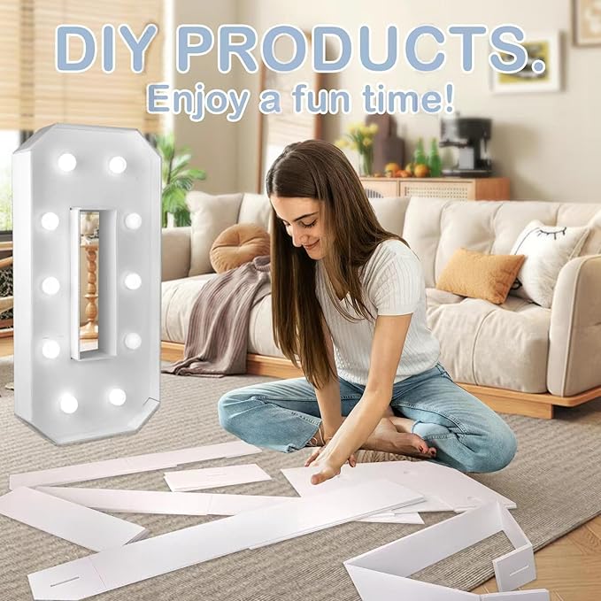 PRELIFE MEMORY 3FT/36 Inch Light Up Marquee Letter A-Z, White Frame KT Board Plug-in KT Board with Bracket White LED Party Decorative Light Decoration for Birthday Party Anniversary (J)