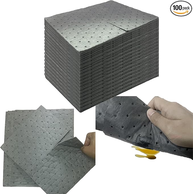 Oil Absorbent Pads, 13"x9.8" Drip & Spill Universal Pads for Garage, Workshop & Under Car | Absorbs Oil, Grease | Also for General Wet Spill Cleanup,100-Pack