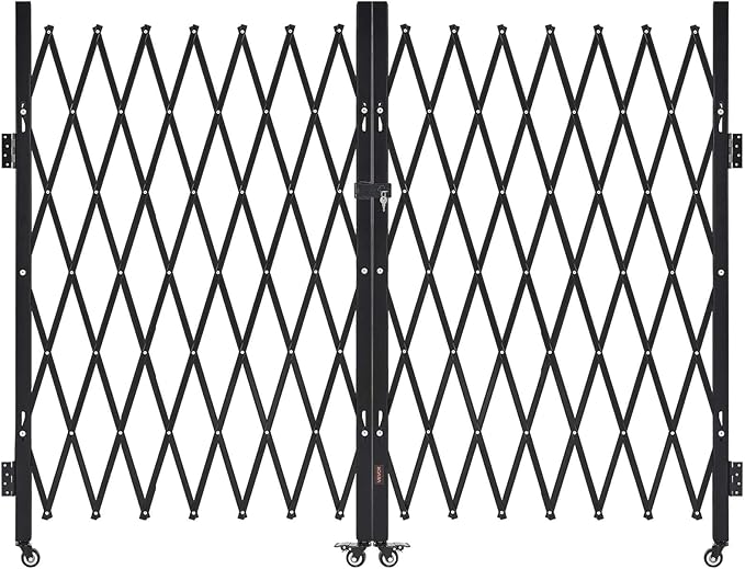VEVOR Double Folding Security Gate, Lockable Scissor Gate with 360° Swivel Casters, Outdoor Barricade Steel Retractable Gates, for Entry Security, Garage, Warehouse & Pool, 145.67 x 63.19 in (W x H)