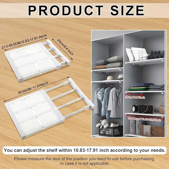 Gerrii 6 Pcs Closet Tension Shelf Rod Expandable Shelf Locker Organizer Adjustable Metal Storage Rack Scalable Layered Divider Separator for Cabinet Wardrobe Kitchen Bathroom (10.83''-17.91'')