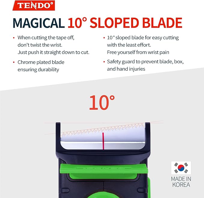 Heavy Duty Shipping Tape Dispenser: TENDO° Premium Line – Reusable, Replaceable, Eco-Friendly 2’’ Master Piece Dispenser for Pros with Patented 10° Sloped Chromium Blades - P-2200 (4th Gen.)_Green