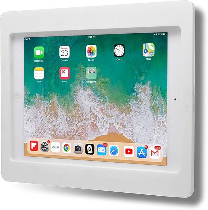 TABcare Anti-Theft Acrylic VESA Enclosure for Apple iPad 12.9" 2015 2017 with Free Wall Mount Kit & 90-Degree Angle Charge Cable (iPad Pro 12.9" 1/2, White)