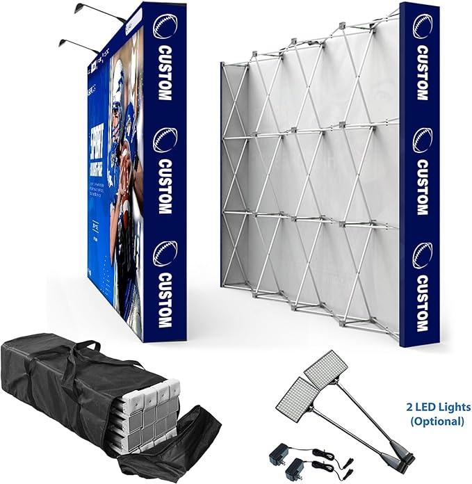 Custom Pop Up Display Trade Show Backdrop with Stand 7.5 x 7.5 FT Large Tension Fabric Backdrop Display Portable Tradeshow Booth Display Banner for Business,Campuses, Weddings, Corporate