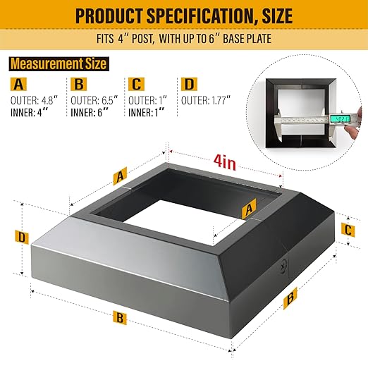 4.0"x4.0"（Actual: 4.0"x4.0"） Deck Post Base Cover Decorative Post Base Trim Skirt Black Aluminum 12Pack