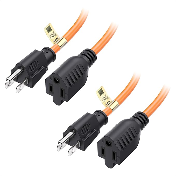 [UL Listed] Cable Matters 2-Pack 16 AWG Heavy Duty 13A Power Extension Cord - 10ft, 3 Prong Power Cord Extension, NEMA 5-15P to NEMA 5-15R, Orange