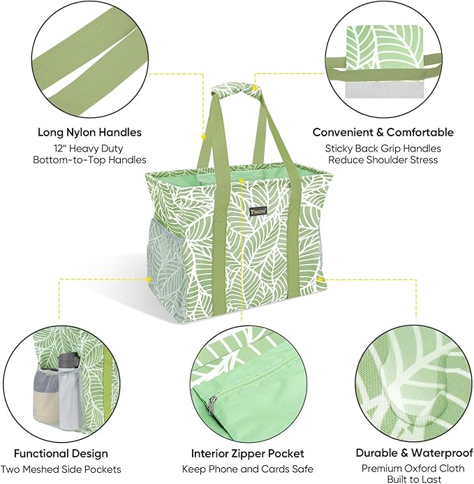 BALEINE Extra Large Utility Tote Bag with Wire Frame for Storage (Antique Foliage, 16.5''x14''x10'')