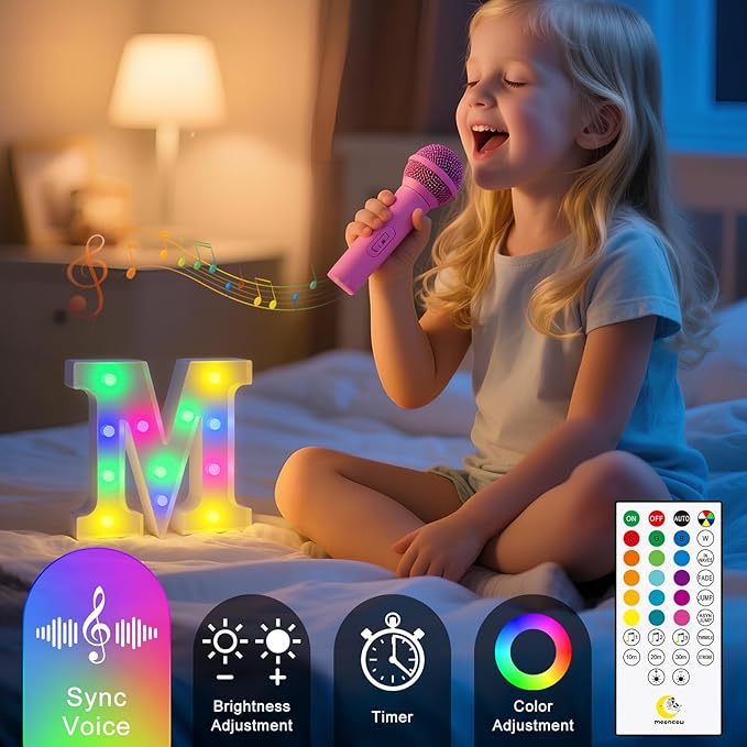 mooncow Rechargeable Light Up Letters,Colorful Marquee Letters with Remote,Gift Wrap Gifts,Bedroom Home Bar Party Decor (I)