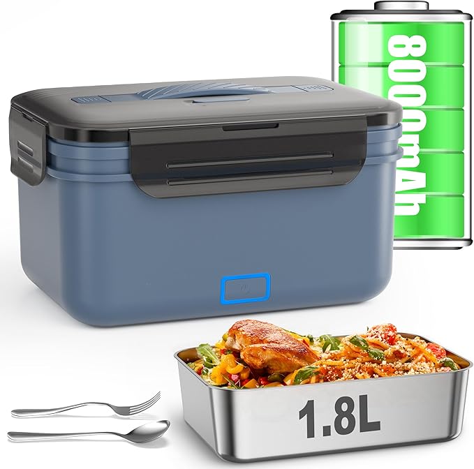 Monteka Cordless Electric Lunch Box for Adults, 1.8L Rechargeable Portable Food Warmer Heated Lunch Box, Christmas White Elephant Gifts, Suitable for Office, Picnic, Car, Construction Site