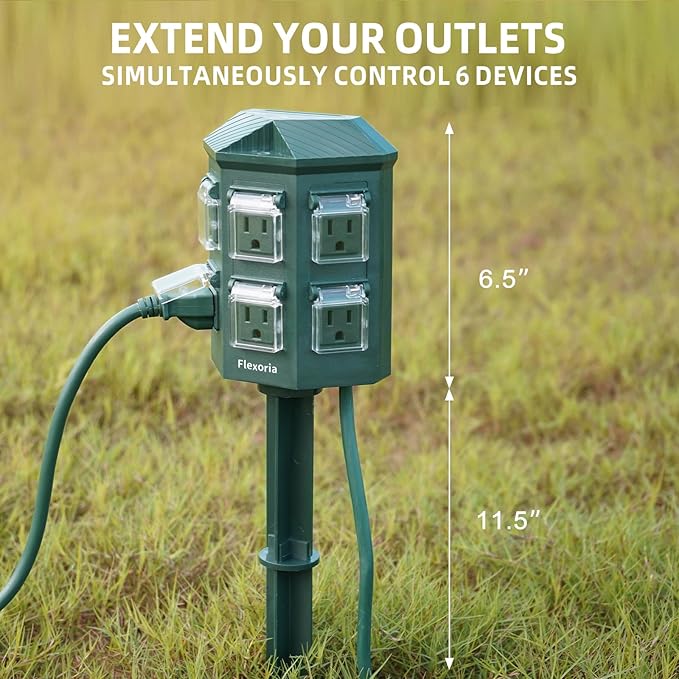 Outdoor Power Strip Waterproof, 10 FT Extension Cord, 6 Grounded Outlets for Christmas Decorations and Inflatables, 15A/1875W, ETL Listed