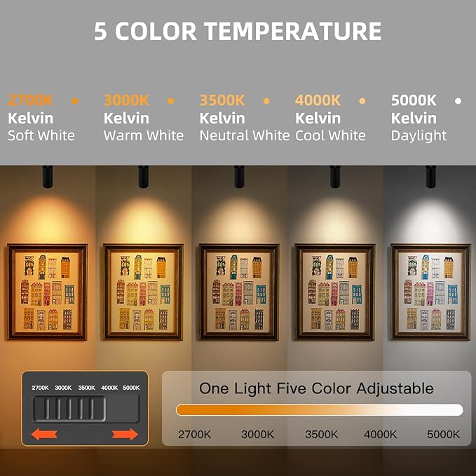 5Color LED Track Lighting Kit 4 Lights Dimmable 48W Track Light,Zoomable15°/24°/36°/45°/60°-2700K/3000K/3500K4000K/5000K,Track Lighting for Accent Task Kitchen,Lumen 4800 (Black)