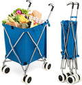 Goplus Folding Shopping Cart with Wheels, Grocery Cart with Removable Oxford Cloth Liner, Lightweight Utility Cart for Groceries Laundry Blue
