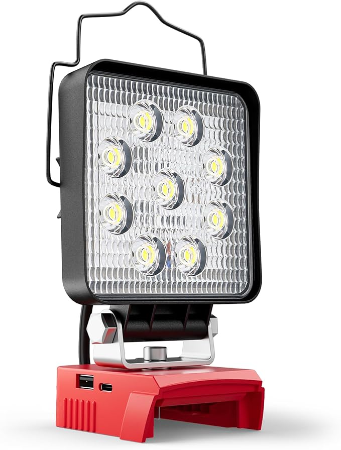LIVOWALNY Portable LED Work Light Compatible with Milwaukee 18V Battery, 48W 4800LM Cordless Flood Light Flashlight with Low Voltage Protection USB & Type C Charger Port for Construction, Emergency