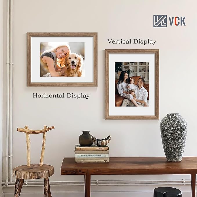 VCK 12x16 Picture Frame 5 Pack - Walnut, High-End Wood Poster Frames with Tempered Glass, Display 8.5x11 Photo with Mat or 12x16 without Mat, Art Gallery-Quality, Wall Hanging, Walnut