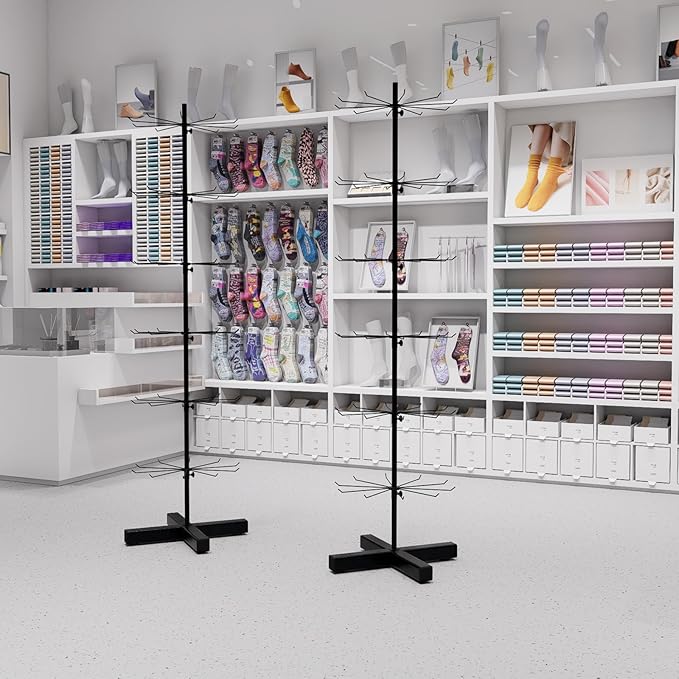 Black Spinning Rotating Display 6-Tier Heavy-Duty Retail Display Rack with Hooks for Jewelry, Keychains, Socks, Toys Commercial Use