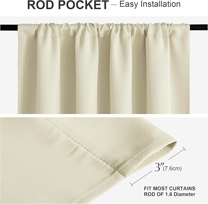 PONY DANCE Beige Curtains for Living Room 72 inch Length, Thermal Insulated Rod Pocket Black Out Window Drapes for Bedroom, Light Beige Room Darkening Privacy Covering, W 42 x L 72 inch, 2 Panels