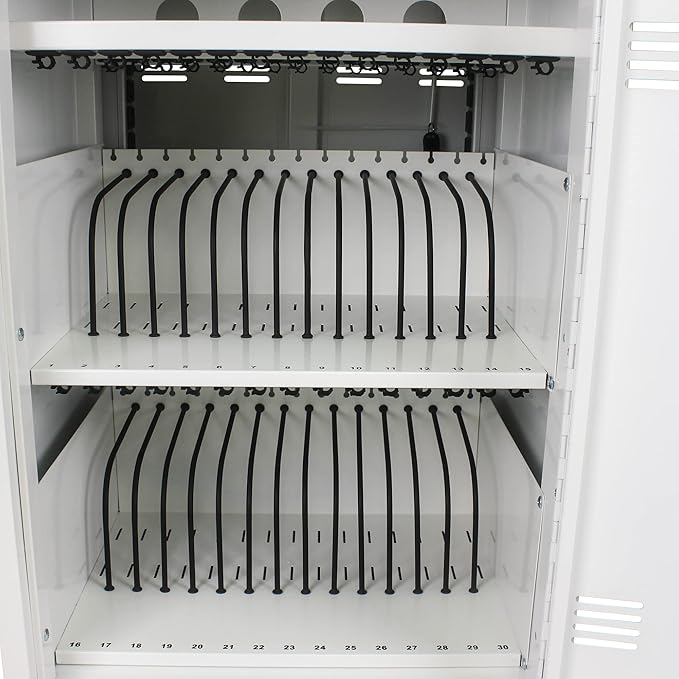 Laptop and Tablet Charging Cart, 32 Unit Device Mobile Charging Station for Chromebook, Tablet, Laptop, with Charging Port Screen Size Up to 16.3", Suitable for Office, Classroom, etc (Antique White)