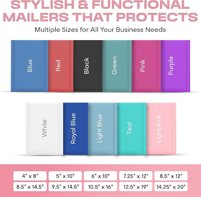 Light Pink 12.5x19.5 Inch Large Poly Bubble Mailers #6 | Padded Envelopes with Self Seal | Air Lined Cushioned Bubble Mailer | Usable Size 12.5x15 | 50 Pack Bulk | Lightweight shipping Bags