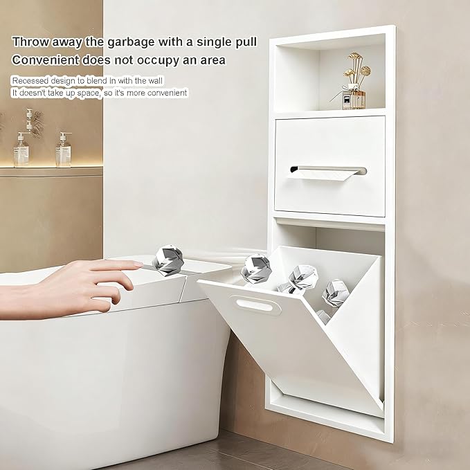 Stainless Steel Shower Nich, 25.4X11.2IN Recessed Waterproof Bathroom Niche, Built-in Trash Can Alcove, Toilet Paper Toiletries Storage Rack for Kitchen Living Room Bedroom Hotel Residential