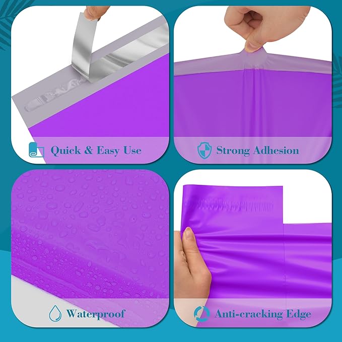 JinRuiKJ Poly Mailers with Handle 14.5x19 Inch 50 Pcs, Easy to Carry Packaging Bags for Small Business, Thank You Shipping Bags with Self Adhesive Strip, Tearproof and Waterproof - Purple