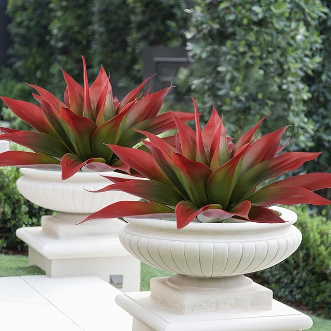 Artificial Agave Plants,Large UV Resistant Fake Agave Planters for Indoor and Outdoor Decorating Tropical Plant Succulents Greenery Indoor Decor (2Pack,22" Red)