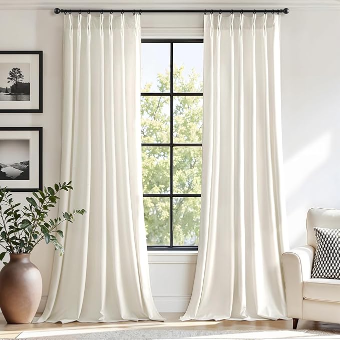 MIULEE Ivory Velvet Curtains 108 inches Long, Pinch Pleated Blackout Drapes with Hooks, Cream Thermal Insulated Pinch Pleat Panels for Bedroom Living Room, 2 Panels