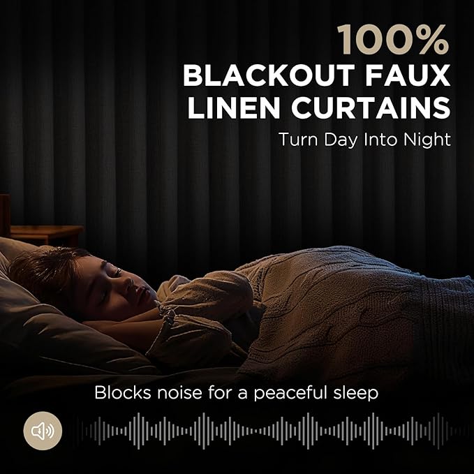 Joydeco Pinch Pleated Curtains - 100% Blackout for Bedroom, Black Linen Curtains 40" W x 72" L, Thermal Insulated 2 Panels Light Blocking Drapes, Back Tabs for Living Room