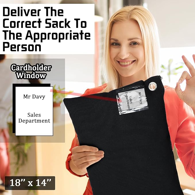 6 Pcs Interoffice Mailer Canvas Transit Sack Zipper Bag 18" x 14" Large Zipper Pouch with Grommet Interoffice Mail Bag (Black)