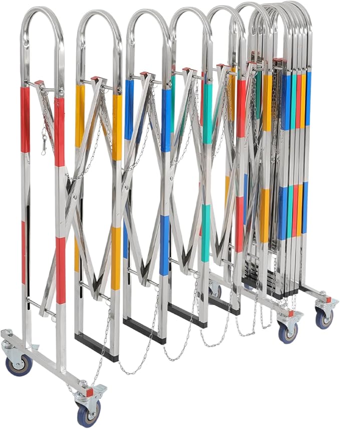 Expandable Metal Barricade, Safety Barrier with Casters 1.1x5M Portable Mobile Gate Stainless Steel Fence for Garage Construction Site Traffic Control (Colorful)