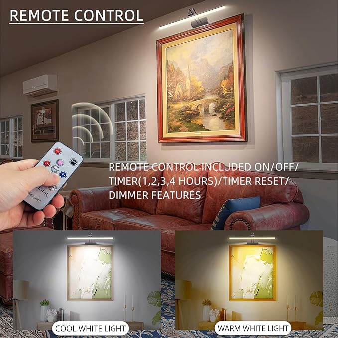 Picture Light,Picture Lights for Wall Cordless,2PK Picture Lights with Timer and Dimmable,13" Battery Wall Lights for Display Gallery Painting Art Frame Portrait-Black