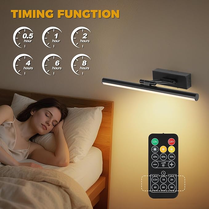 JUSHENG Black Picture Lights for Wall Battery Operated Gallery Lights 3CCT Dimmable Art Lamp Wireless Painting Lights for Display, Portraits 15.35'' Inch 3W