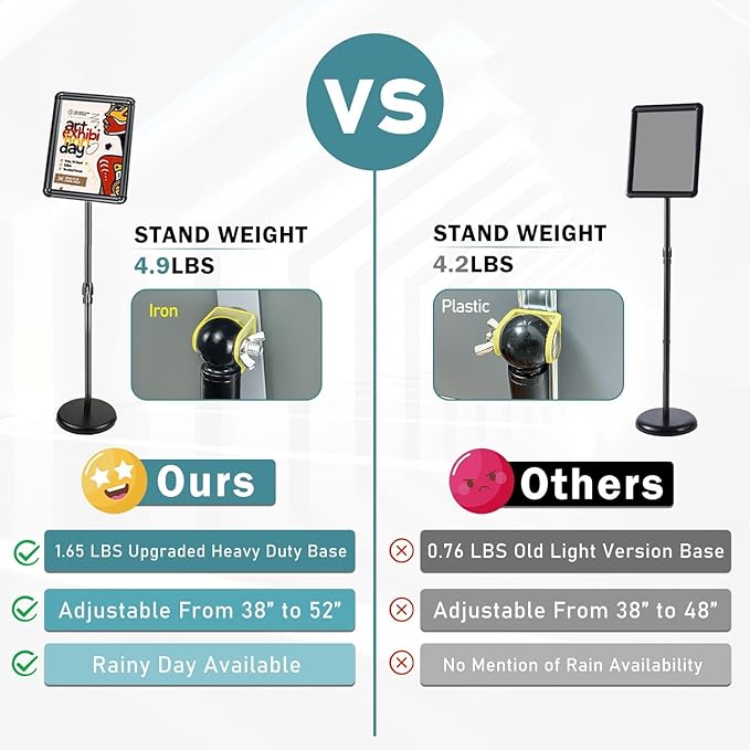 Adjustable Sign Holder Stand for Display, Pedestal Floor Poster Stand Sign Holder 8.5x11 inch, Snap Frame for Vertical and Horizontal View, Standing Sign Holder for Business Mall, Black