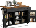 Kitchen Island with Power Outlets & Drop Leaf, Kitchen Cart with Storage, Drawer and Spice Rack, Tower Rack, Island Table, Black and Rustic Brown