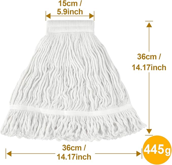 Commercial Mop Head Replacement - 2 Pack Heavy Duty Cotton Heads for Floor Cleaning - Washable Looped End String Mop Refill for Home Kitchen Industrial