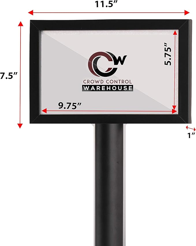 Pedestal Standing Floor Sign Frame with Sloped Base, 7x11 Inch Horizontal, Black Powder Coated Steel - CCW Series SFFS-100