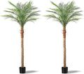 Artificial Phoenix Palm Tree 7ft Tall 2 Set – Fake Large Tropical Tree with 15 Adjustable Leaves, Outdoor Indoor Faux Sago Palm Plant for Living Room Patio Poolside Yard Decor (2, 7ft)