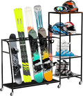 Heavy-Duty Freestanding Snowboard Rack & Snowboard Storage Rack with Wheels – Holds 4 Pairs of Skis, 3 Snowboards, Boots, Poles, Helmets & More Ski Sports Equipment – Ideal for Garage, Basement, Shed