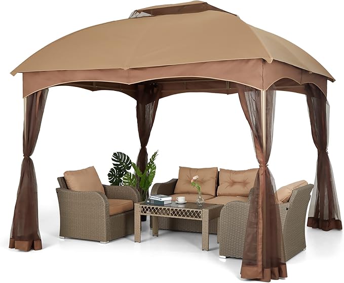 MFSTUDIO 10'x10' Patio Gazebo Tent,Heavy Duty Outdoor Canopy Shelter with Mosquito Netting and Double Roof Tops for Garden Backyard Parties Deck Yard Lawns …